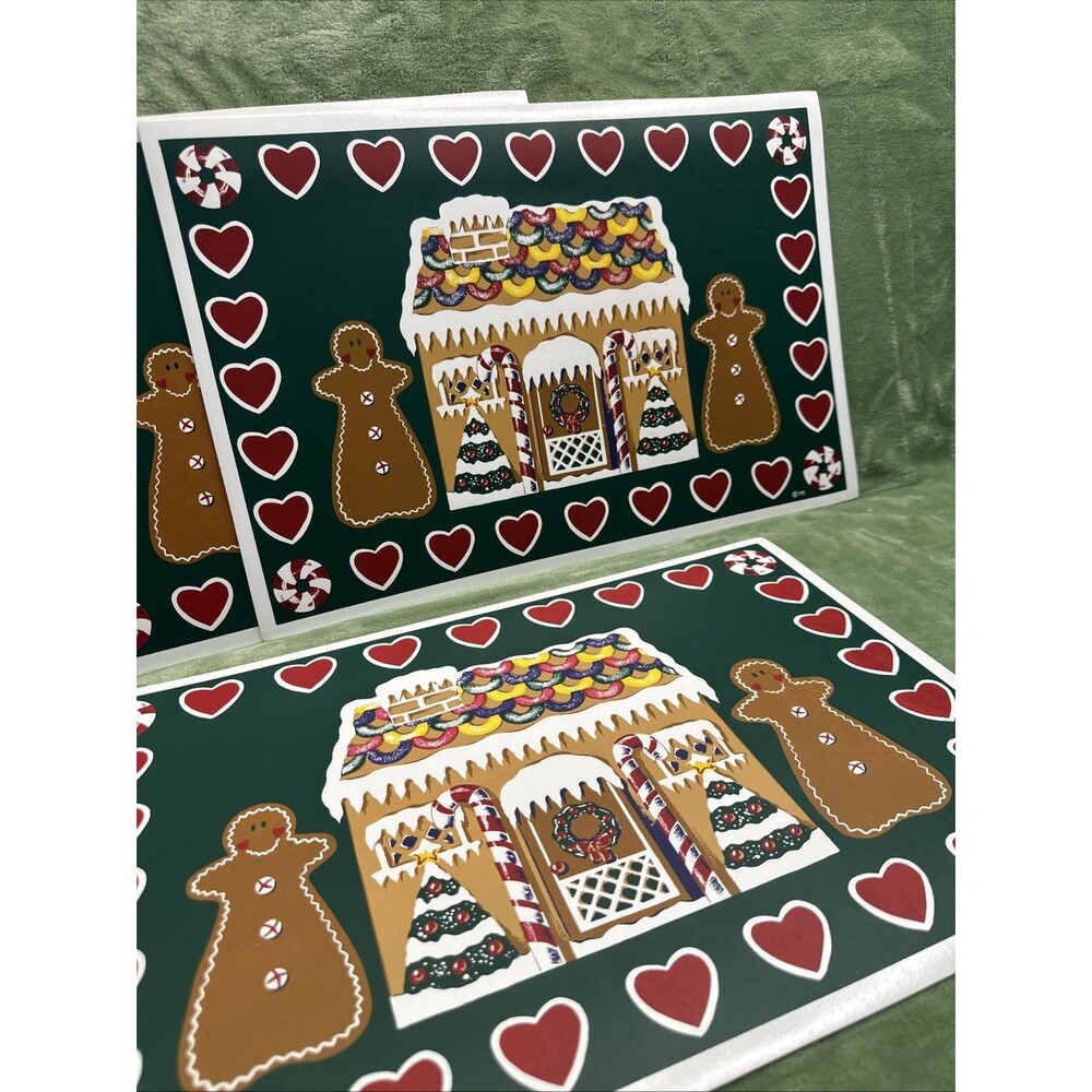 VINTAGE Gingerbread House Candy Cane Christmas Placemats Set of 4 11.5”x18”